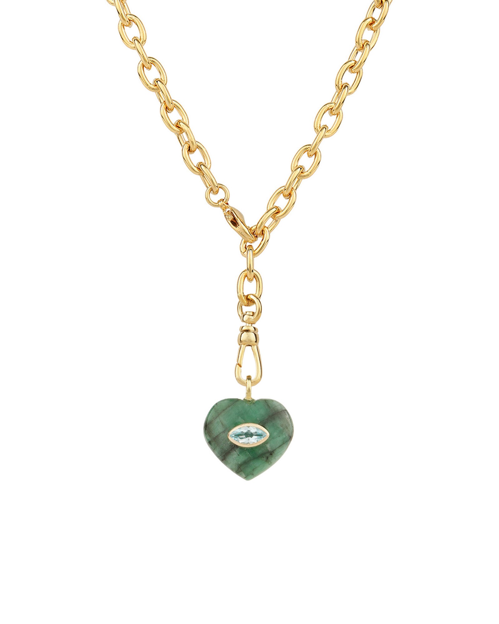 Malachite & Blue Topaz Heart Y Necklace 14k Gold Plated, Malachite, Blue Topaz