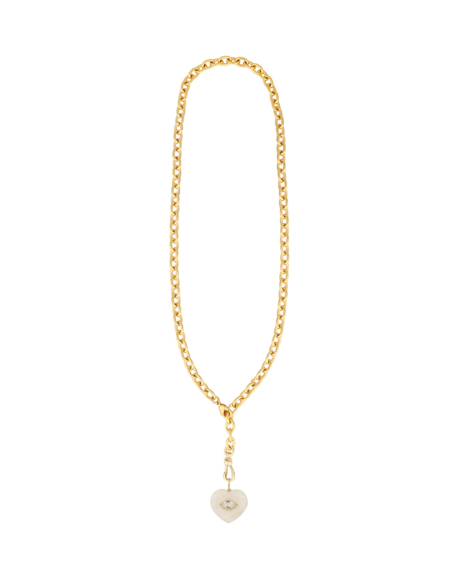 Moonstone & White Topaz Heart Y Necklace 14k Gold Plated, Moonstone, White Topaz