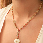 Moonstone & White Topaz Heart Y Necklace 14k Gold Plated, Moonstone, White Topaz
