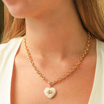 Moonstone & White Topaz Heart Y Necklace 14k Gold Plated, Moonstone, White Topaz