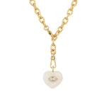 Moonstone & White Topaz Heart Y Necklace 14k Gold Plated, Moonstone, White Topaz