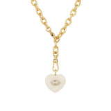 Moonstone & White Topaz Heart Y Necklace 14k Gold Plated, Moonstone, White Topaz
