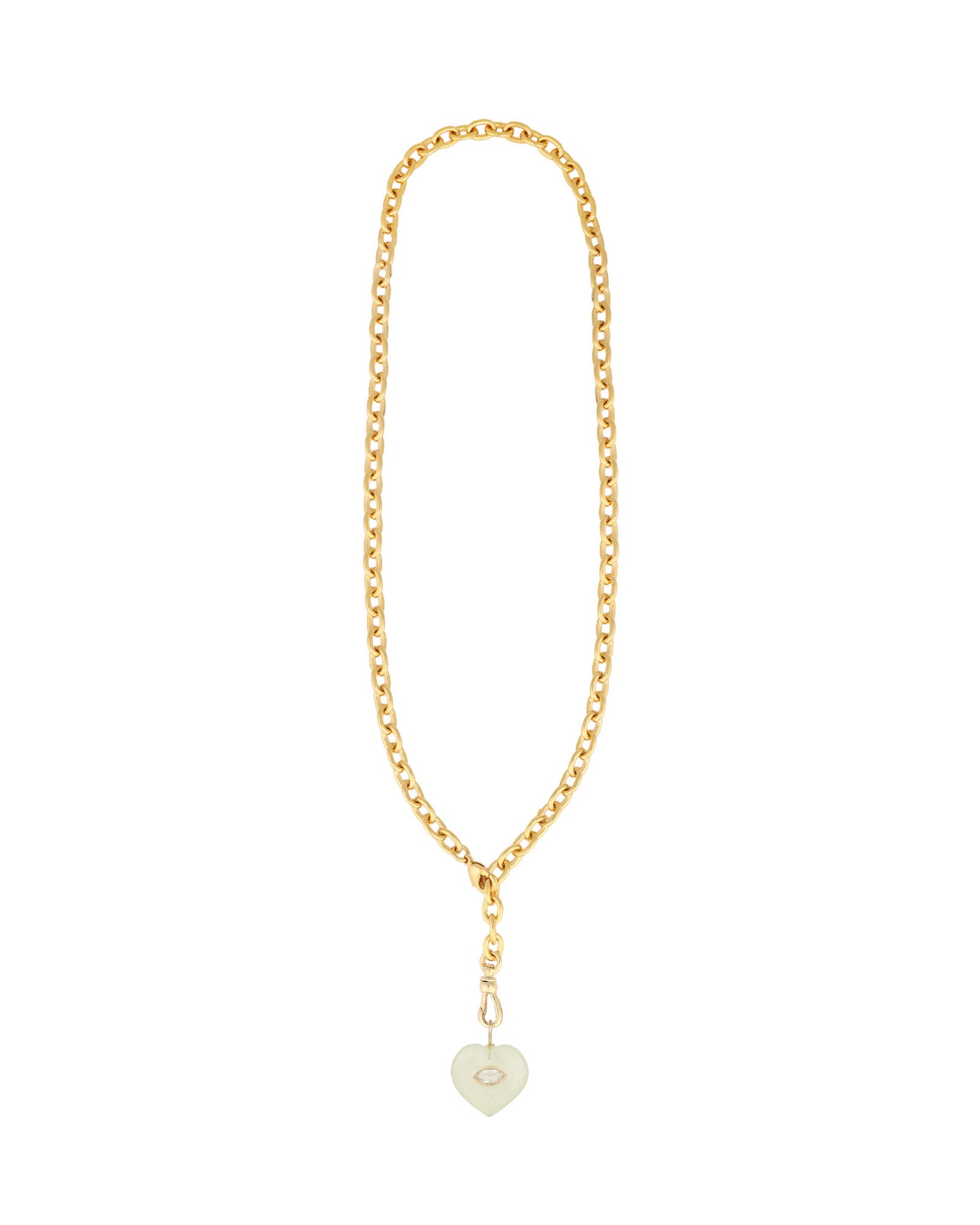 Prehnite & White Topaz Heart Y Necklace 14k Gold Plated, Prehnite, White Topaz