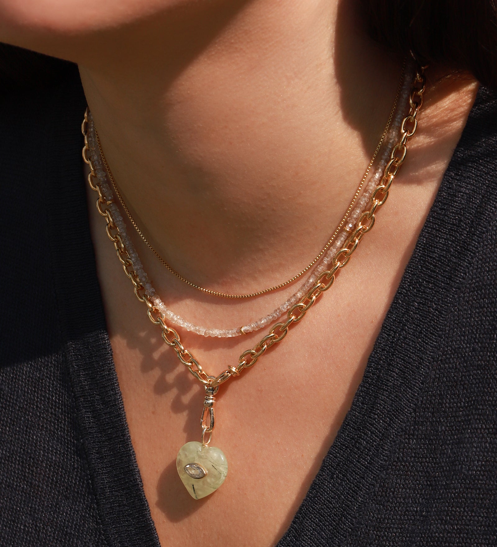 Charm Society-Prehnite & White Topaz Heart Y Necklace-Necklaces-Blue Ruby Jewellery-Vancouver Canada