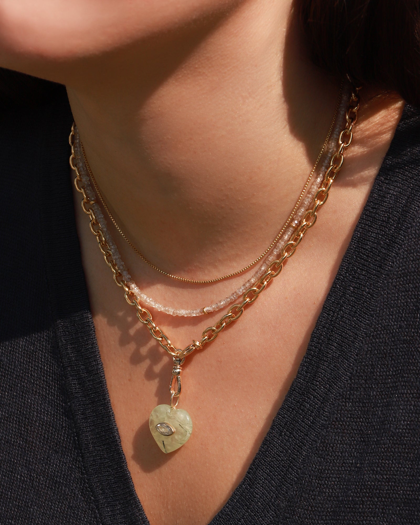 Charm Society-Prehnite & White Topaz Heart Y Necklace-Necklaces-Blue Ruby Jewellery-Vancouver Canada