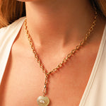 Prehnite & White Topaz Heart Y Necklace 14k Gold Plated, Prehnite, White Topaz