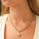 Prehnite & White Topaz Heart Y Necklace 14k Gold Plated, Prehnite, White Topaz