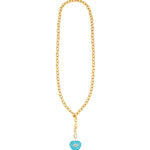 Turquoise & White Topaz Heart Y Necklace 14k Gold Plated, Turquoise, White Topaz