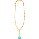 Turquoise & White Topaz Heart Y Necklace 14k Gold Plated, Turquoise, White Topaz