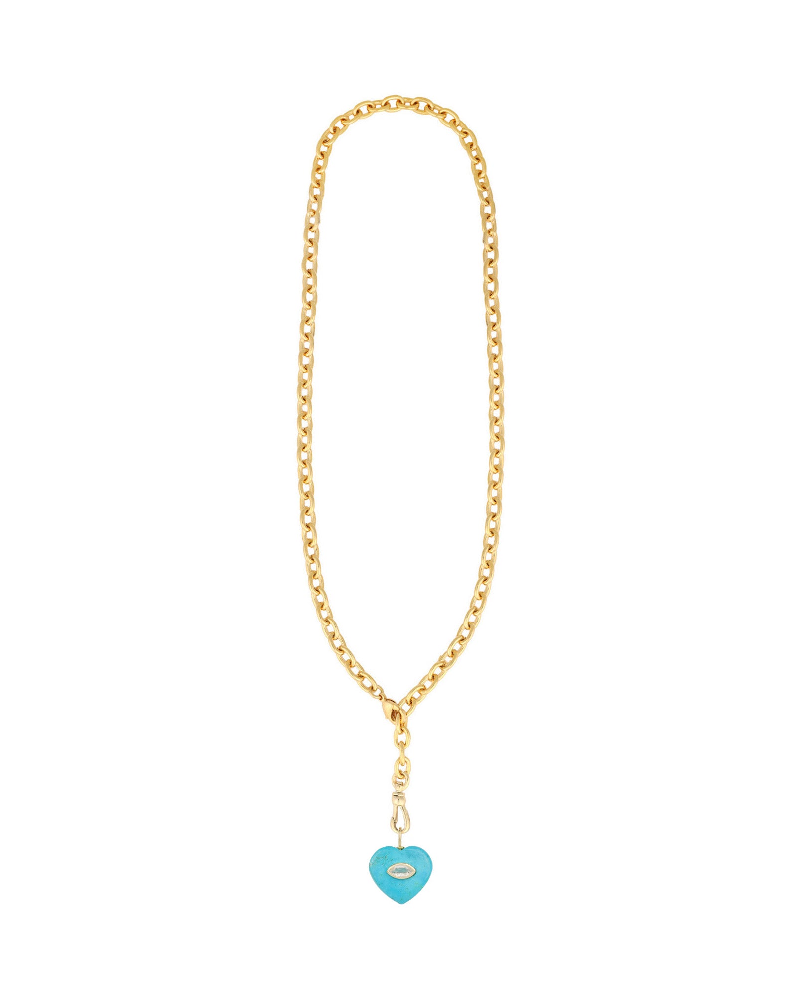 Turquoise & White Topaz Heart Y Necklace 14k Gold Plated, Turquoise, White Topaz