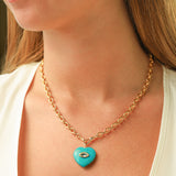 Turquoise & White Topaz Heart Y Necklace 14k Gold Plated, Turquoise, White Topaz