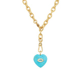 Turquoise & White Topaz Heart Y Necklace 14k Gold Plated, Turquoise, White Topaz