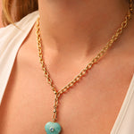 Amazonite & Blue Topaz Heart Y Necklace 14k Gold Plated, Amazonite, Blue Topaz