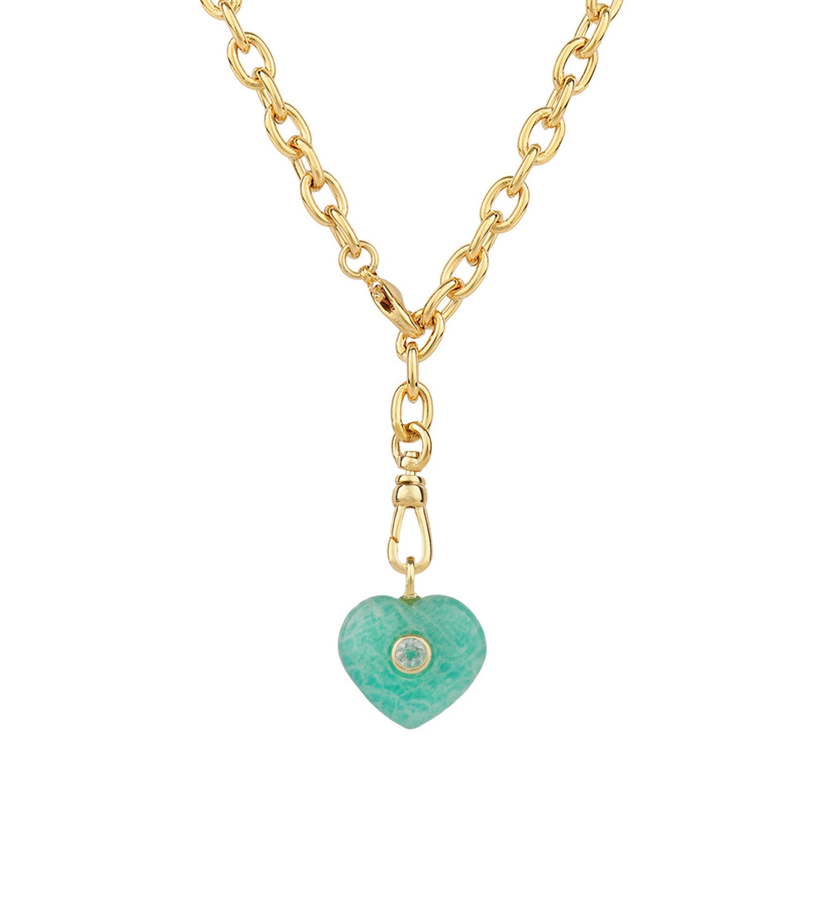 Amazonite & Blue Topaz Heart Y Necklace 14k Gold Plated, Amazonite, Blue Topaz