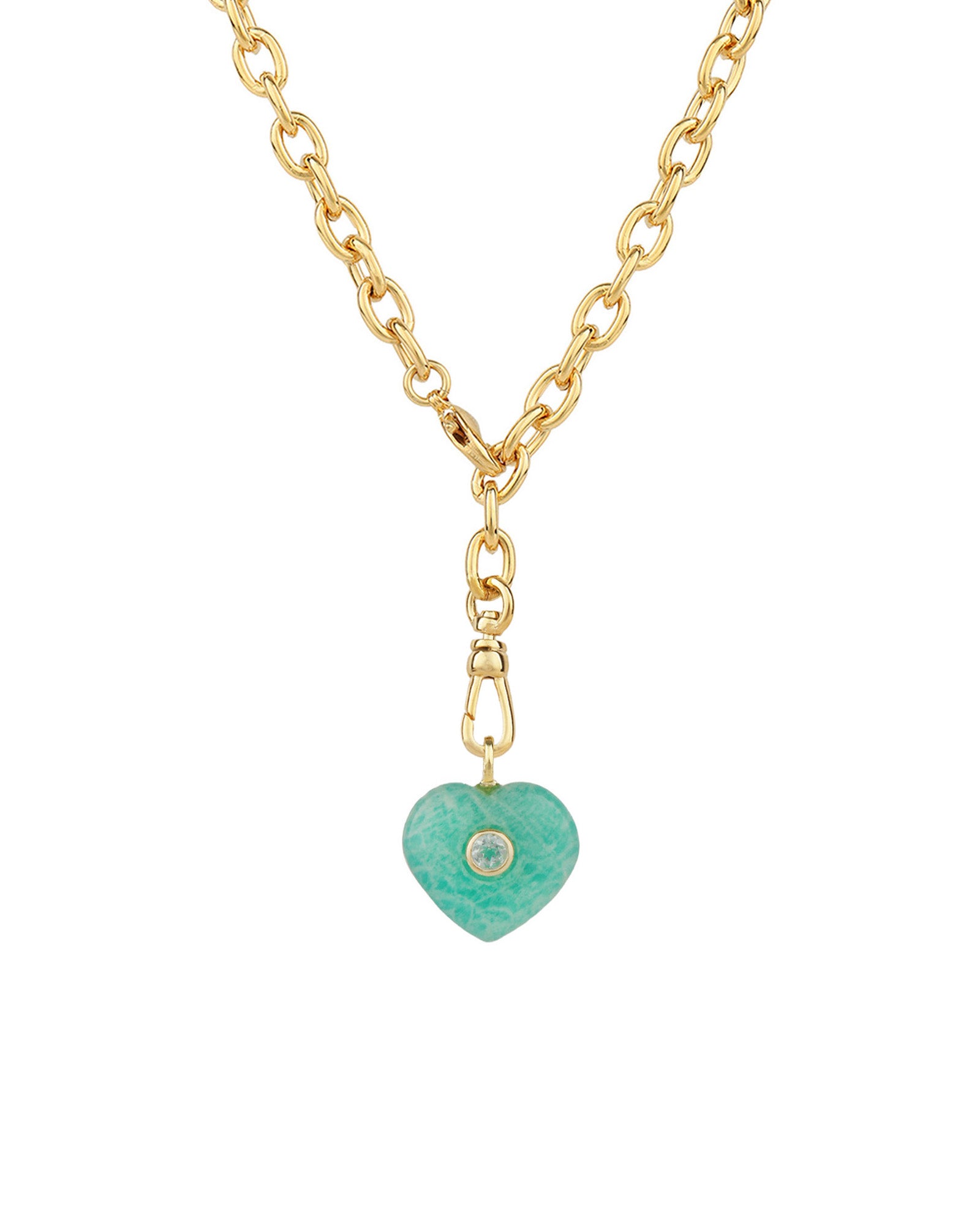 Amazonite & Blue Topaz Heart Y Necklace 14k Gold Plated, Amazonite, Blue Topaz
