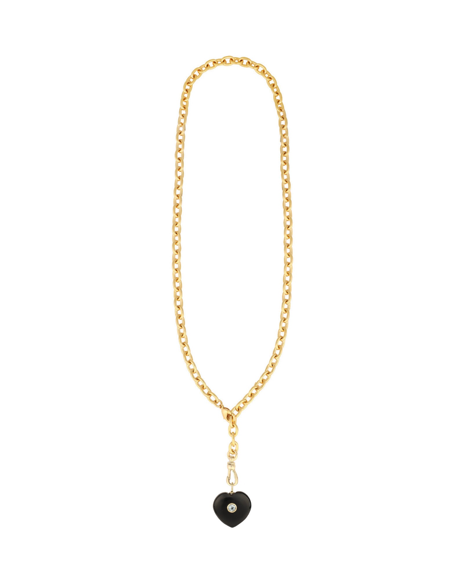 Black Onyx & Blue Topaz Heart Y Necklace 14k Gold Plated, Black Onyx, Blue Topaz