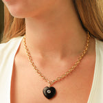 Black Onyx & Blue Topaz Heart Y Necklace 14k Gold Plated, Black Onyx, Blue Topaz