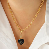 Charm Society-Black Onyx & Blue Topaz Heart Y Necklace-Necklaces-Blue Ruby Jewellery-Vancouver Canada