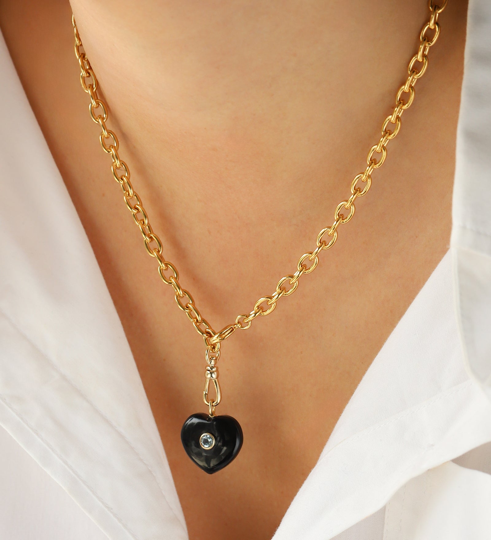 Charm Society-Black Onyx & Blue Topaz Heart Y Necklace-Necklaces-Blue Ruby Jewellery-Vancouver Canada