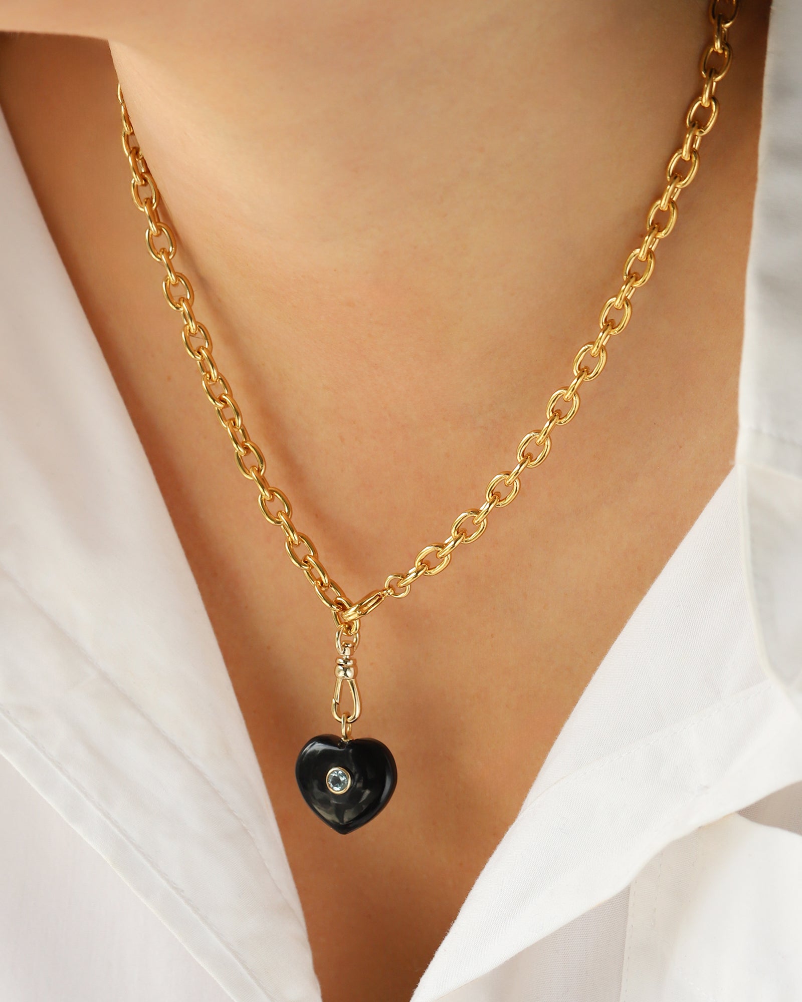 Charm Society-Black Onyx & Blue Topaz Heart Y Necklace-Necklaces-Blue Ruby Jewellery-Vancouver Canada