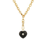 Black Onyx & Blue Topaz Heart Y Necklace 14k Gold Plated, Black Onyx, Blue Topaz