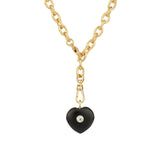 Black Onyx & Blue Topaz Heart Y Necklace 14k Gold Plated, Black Onyx, Blue Topaz