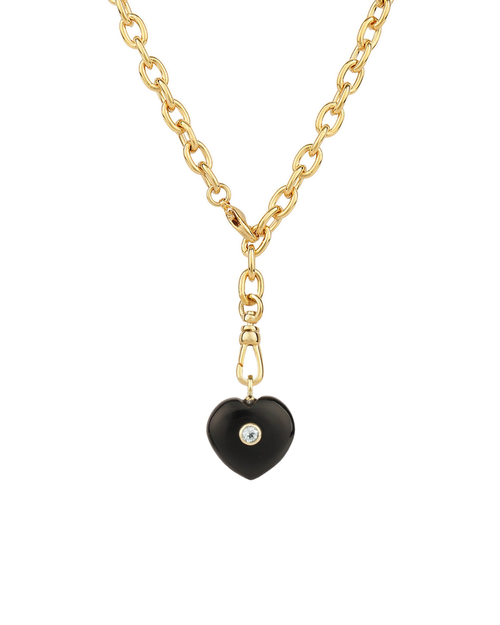 Black Onyx & Blue Topaz Heart Y Necklace 14k Gold Plated, Black Onyx, Blue Topaz