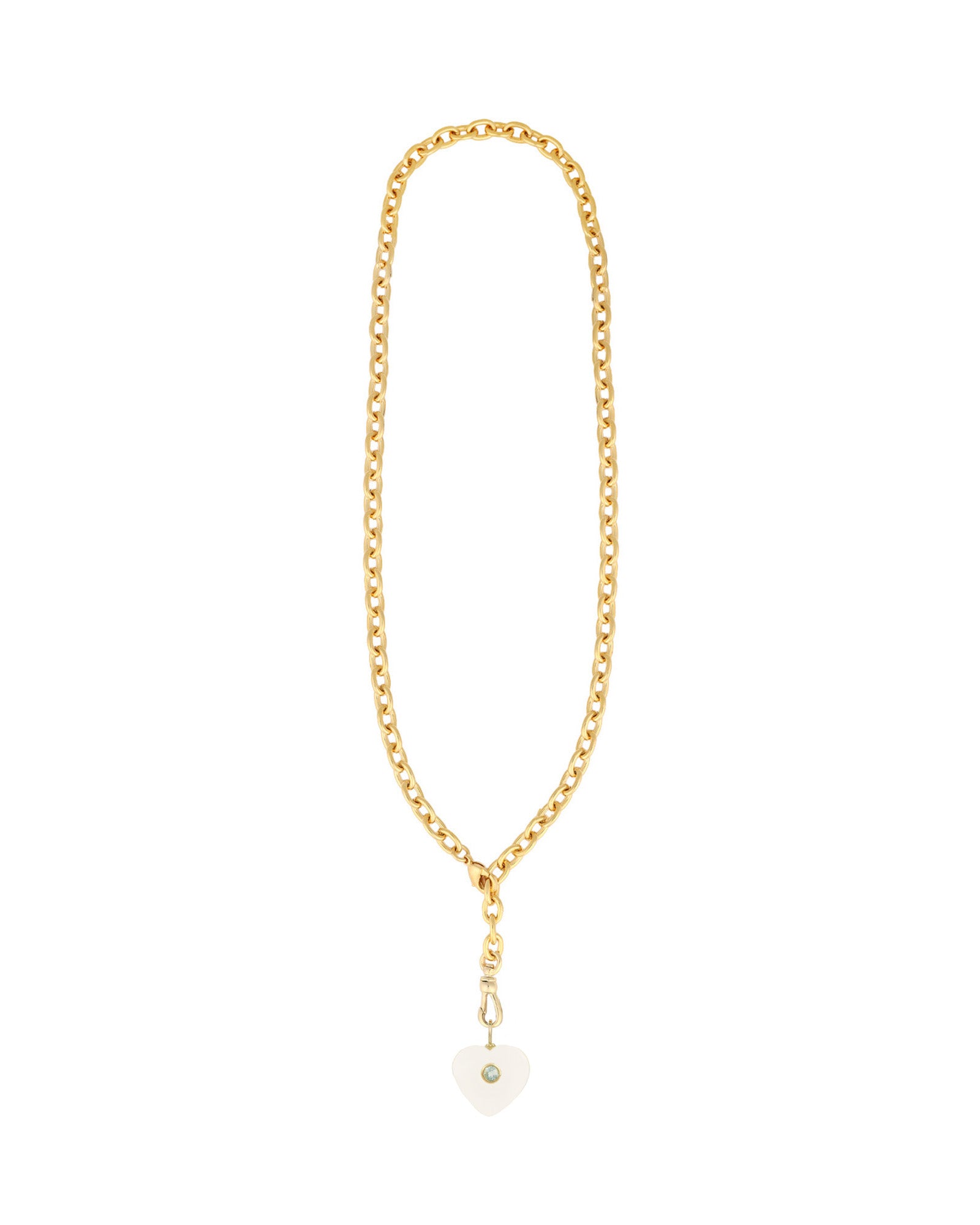 Crystal Quartz & Blue Topaz Heart Y Necklace 14k Gold Plated, Crystal Quartz, Blue Topaz