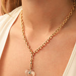 Crystal Quartz & Blue Topaz Heart Y Necklace 14k Gold Plated, Crystal Quartz, Blue Topaz