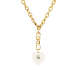 Crystal Quartz & Blue Topaz Heart Y Necklace 14k Gold Plated, Crystal Quartz, Blue Topaz