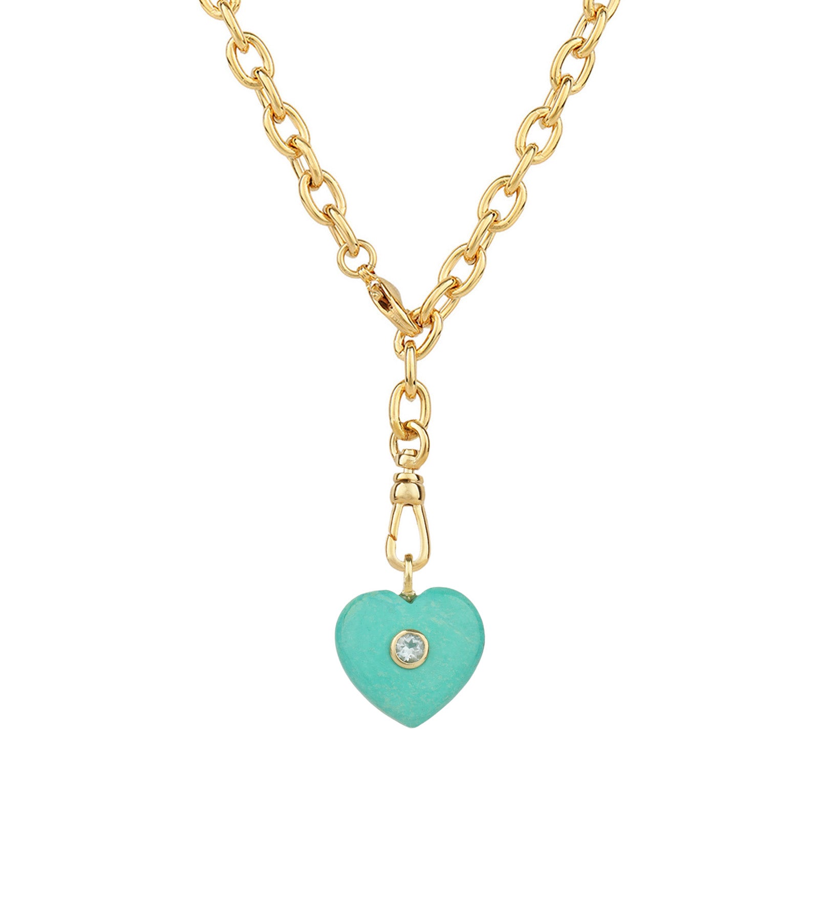 Turquoise & Blue Topaz Heart Y Necklace 14k Gold Plated, Turquoise, Blue Topaz