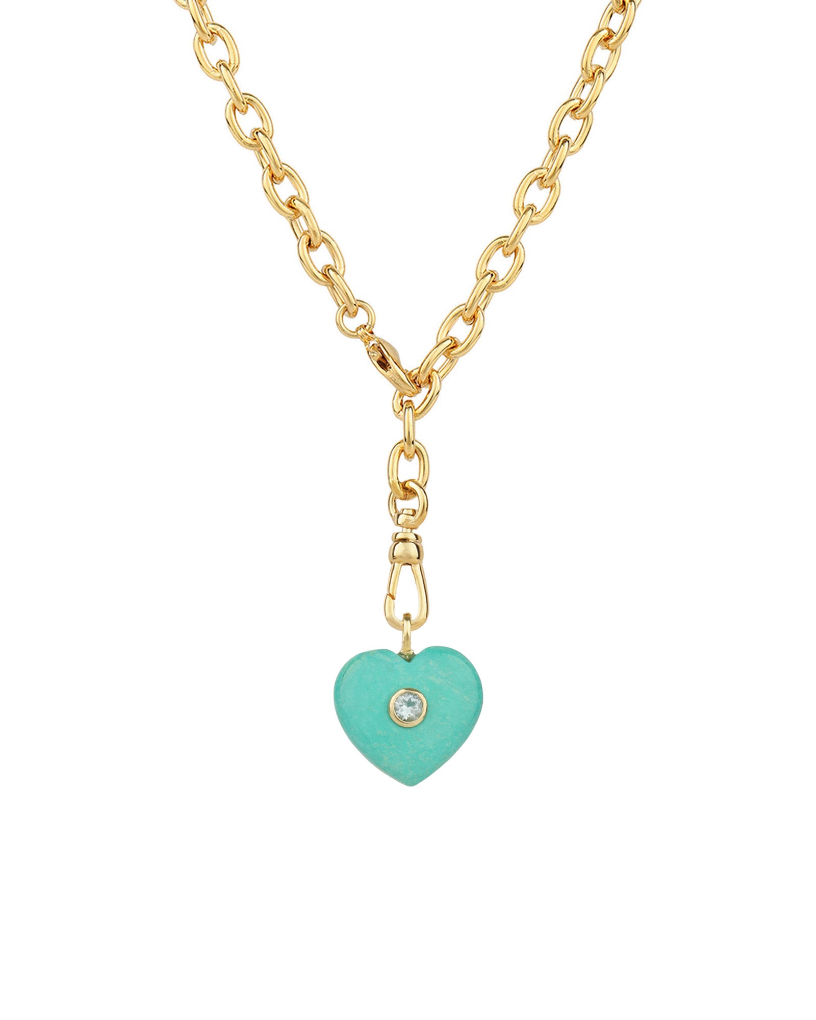 Turquoise & Blue Topaz Heart Y Necklace 14k Gold Plated, Turquoise, Blue Topaz