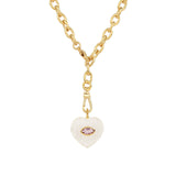 Carved Crystal Quartz & Amethyst Heart Y Necklace 14k Gold Plated, Crystal Quartz, Amethyst