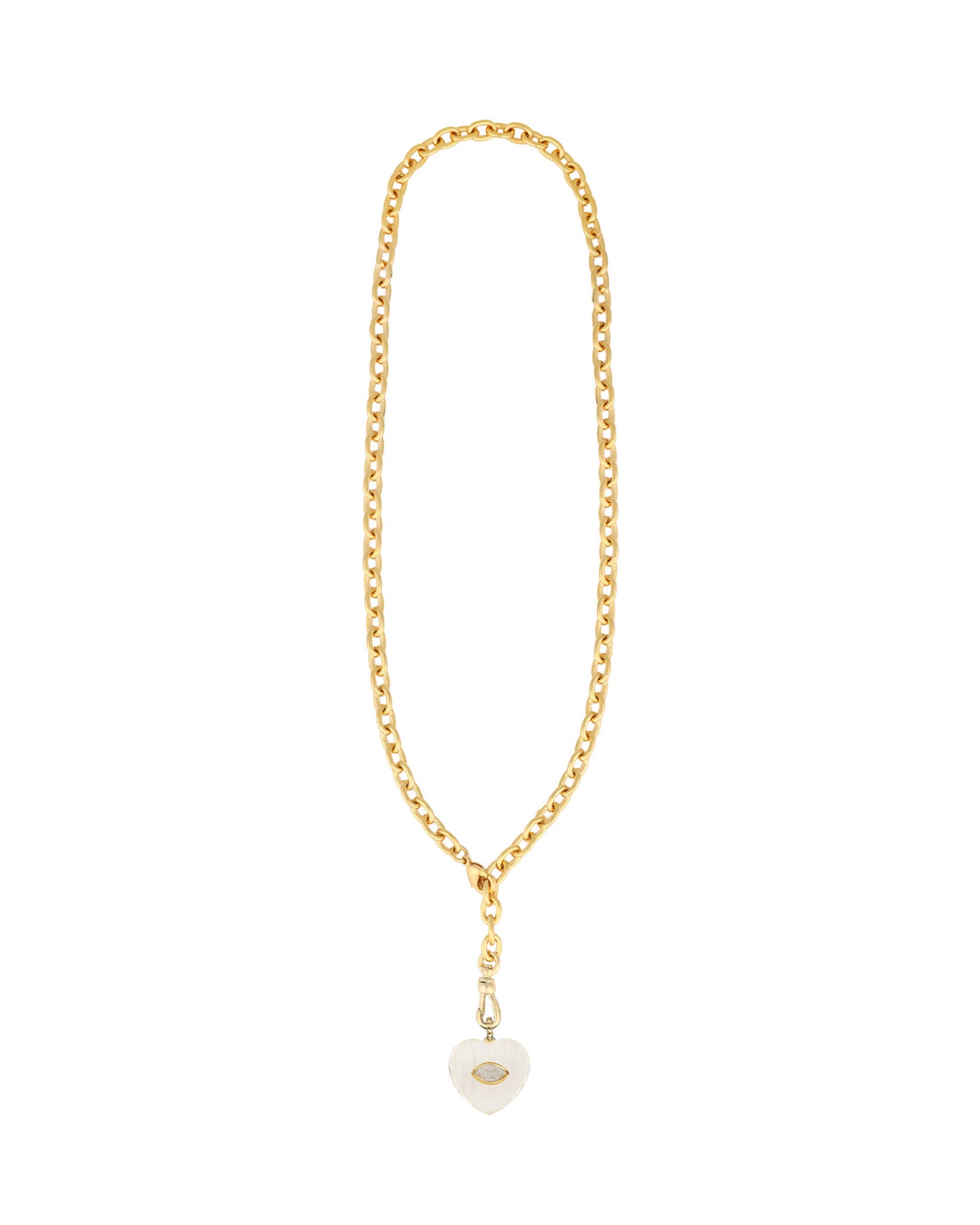 Carved Crystal Quartz & White Topaz Heart Y Necklace 14k Gold Plated, Crystal Quartz, White Topaz