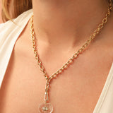 Carved Crystal Quartz & White Topaz Heart Y Necklace 14k Gold Plated, Crystal Quartz, White Topaz