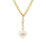 Carved Crystal Quartz & White Topaz Heart Y Necklace 14k Gold Plated, Crystal Quartz, White Topaz