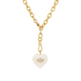 Carved Crystal Quartz & White Topaz Heart Y Necklace 14k Gold Plated, Crystal Quartz, White Topaz