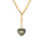 Carved Labradorite & White Topaz Heart Y Necklace 14k Gold Plated, Labradorite, White Topaz