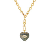 Carved Labradorite & White Topaz Heart Y Necklace 14k Gold Plated, Labradorite, White Topaz