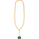 Carved Malachite & Blue Topaz Heart Y Necklace 14k Gold Plated, Malachite, Blue Topaz