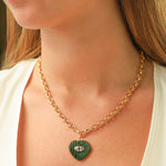 Carved Malachite & Blue Topaz Heart Y Necklace 14k Gold Plated, Malachite, Blue Topaz