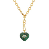 Carved Malachite & Blue Topaz Heart Y Necklace 14k Gold Plated, Malachite, Blue Topaz