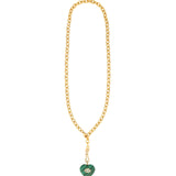 Carved Malachite & White Topaz Heart Y Necklace 14k Gold Plated, Malachite, White Topaz