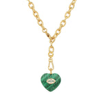 Carved Malachite & White Topaz Heart Y Necklace 14k Gold Plated, Malachite, White Topaz