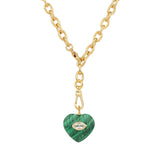 Carved Malachite & White Topaz Heart Y Necklace 14k Gold Plated, Malachite, White Topaz