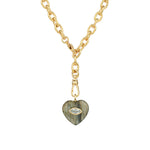 Carved Labradorite & Blue Topaz Heart Y Necklace 14k Gold Plated, Labradorite, Blue Topaz