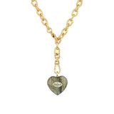 Carved Labradorite & Blue Topaz Heart Y Necklace 14k Gold Plated, Labradorite, Blue Topaz