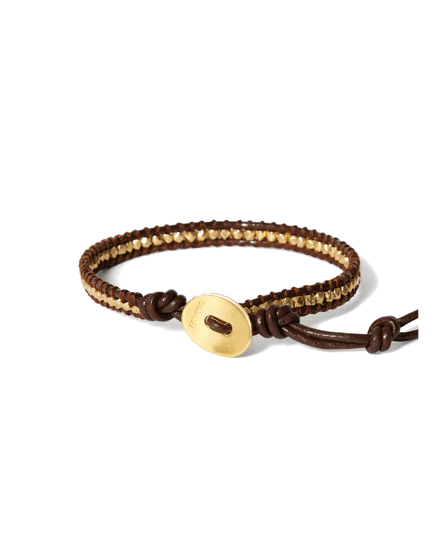 1 Wrap Leather Nugget Bracelet 18k Gold Vermeil, Brown Leather