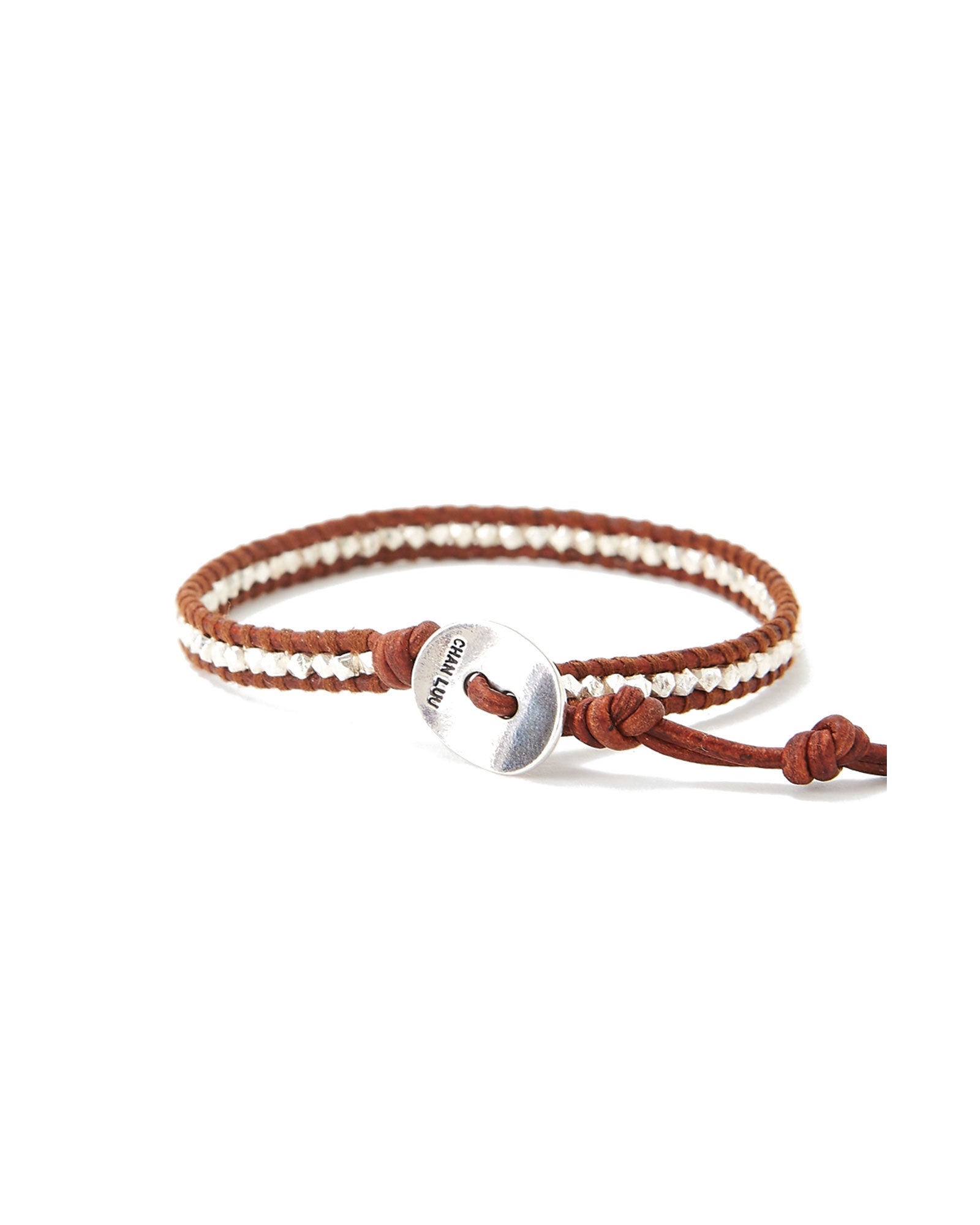 1 Wrap Leather Nugget Bracelet Sterling Silver, Brown Leather
