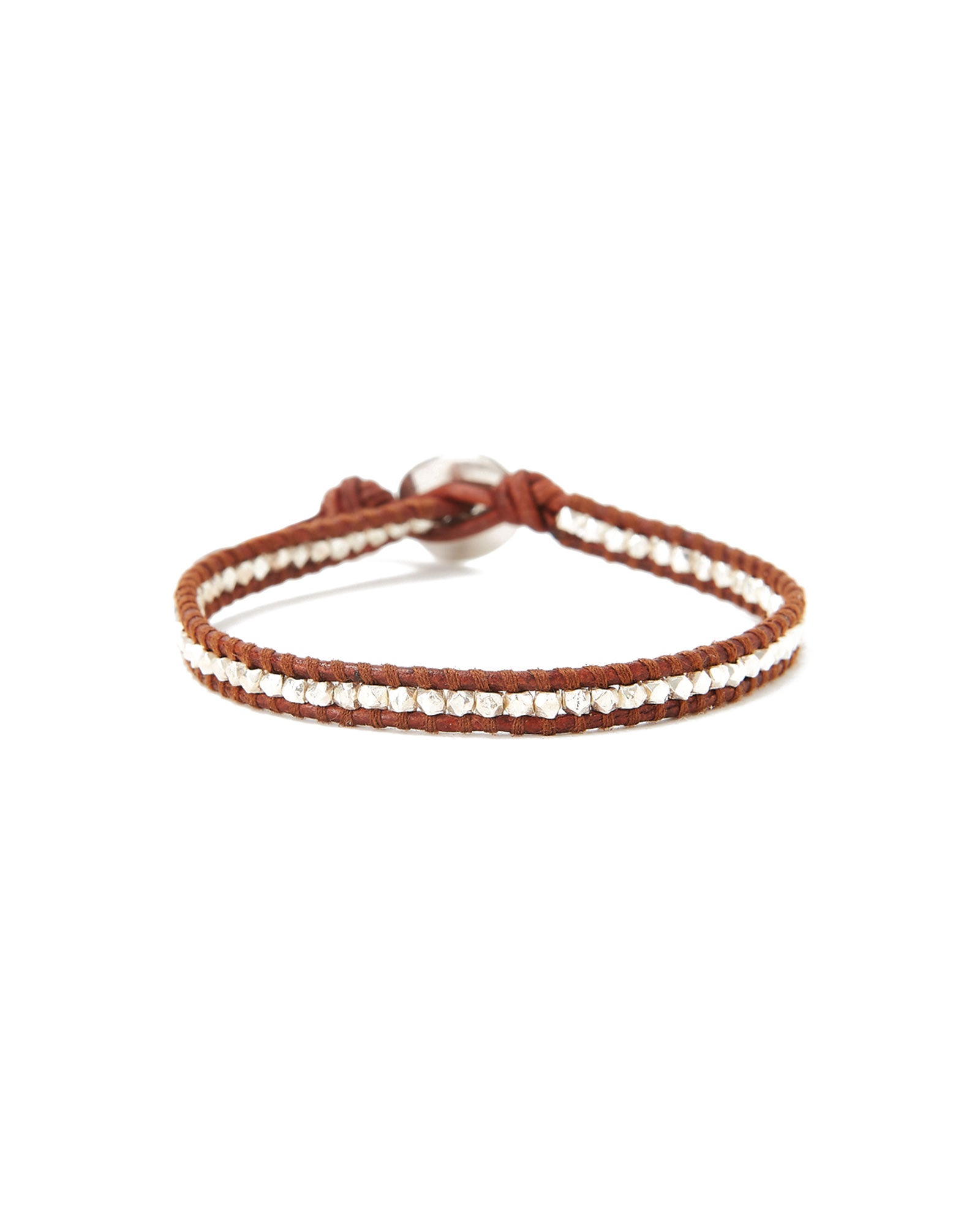 1 Wrap Leather Nugget Bracelet Sterling Silver, Brown Leather